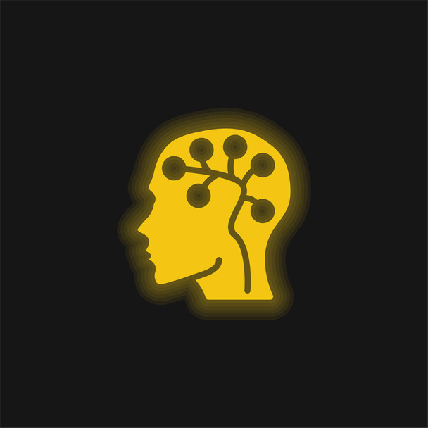 脳の黄色の輝くネオンアイコン - ベクター画像