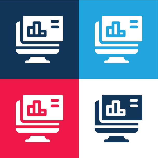 Análisis azul y rojo conjunto de iconos mínimo de cuatro colores - Vector, Imagen