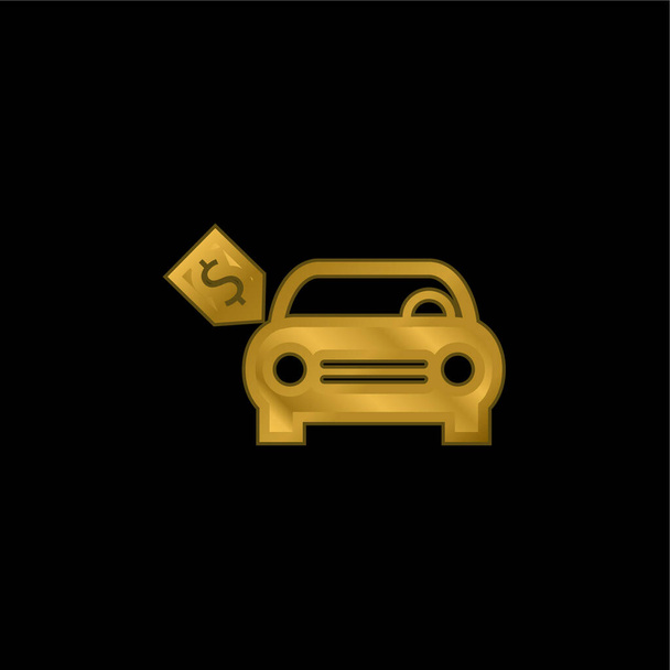 Brand New Car With Dollar Price Tag gold plated metalic icon or logo vector - Vector, Image