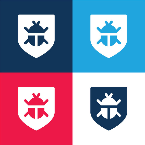 Antivirus modrá a červená čtyři barvy minimální ikona nastavena - Vektor, obrázek