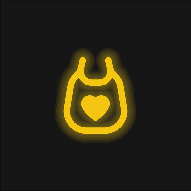 Bavoir bébé jaune brillant icône néon - Vecteur, image