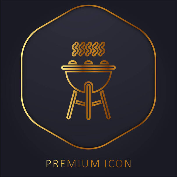 BBQ Grill logotipo premium de línea dorada o icono - Vector, imagen