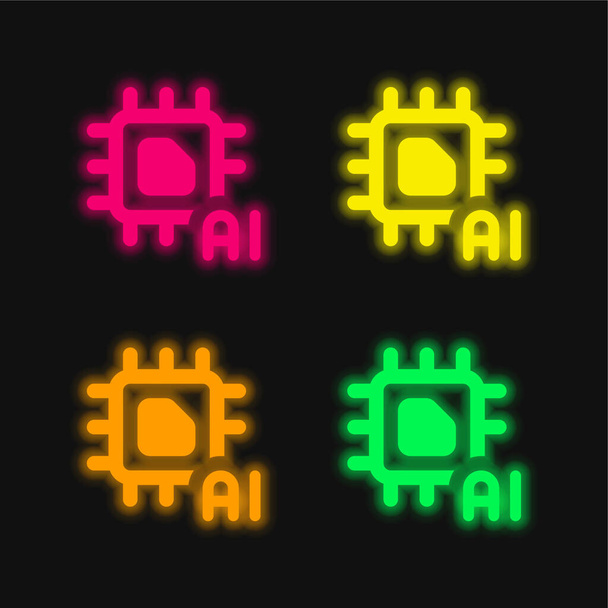 Intelligenza artificiale icona vettoriale al neon incandescente a quattro colori - Vettoriali, immagini