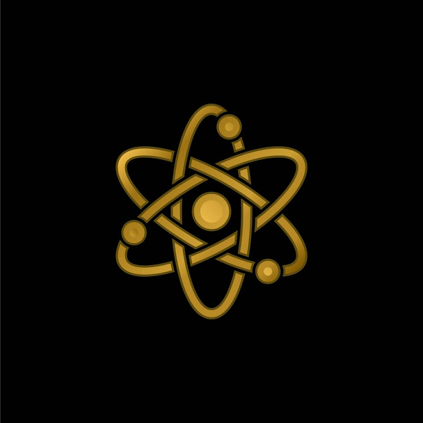 Átomo chapado en oro icono metálico o logo vector - Vector, imagen
