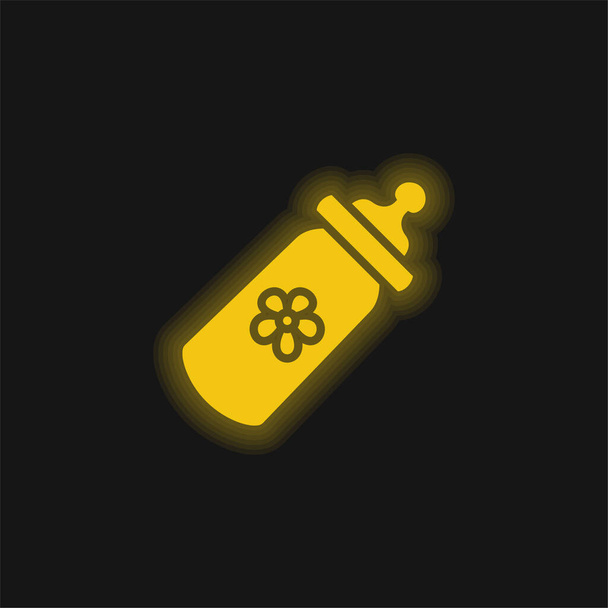 Bebé botella amarillo brillante icono de neón - Vector, Imagen