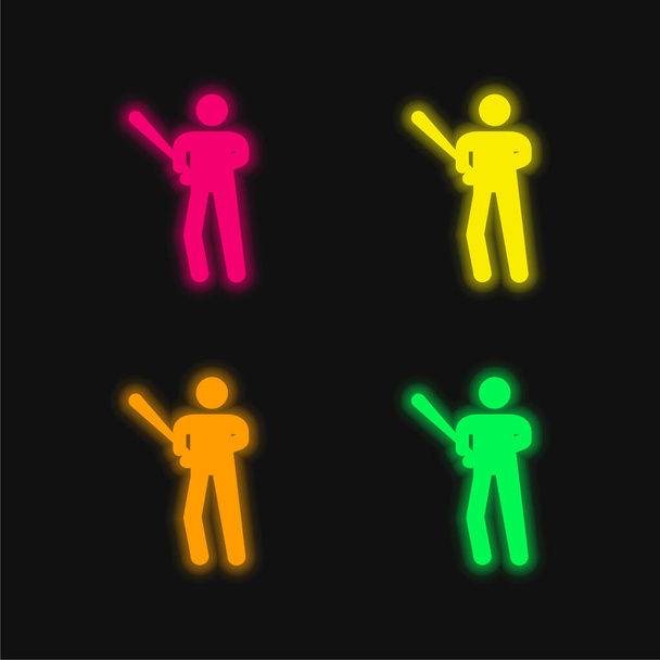 Baseball Player négy színű izzó neon vektor ikon - Vektor, kép