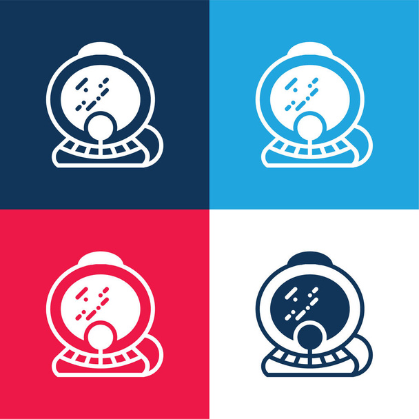 Conjunto de ícones mínimos de quatro cores azul e vermelho Aqualung - Vetor, Imagem