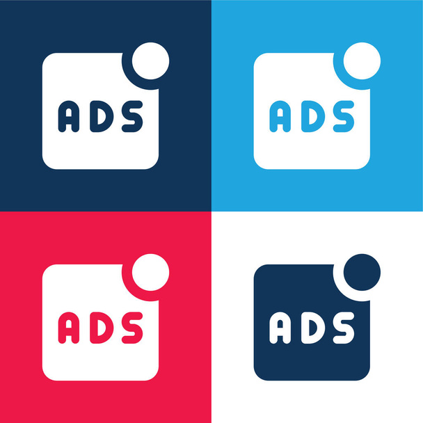 Publicité bleu et rouge quatre couleurs minimum jeu d'icônes - Vecteur, image