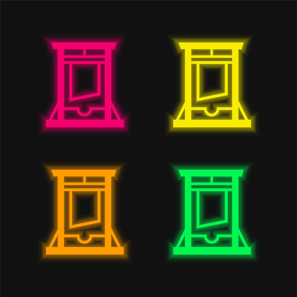 Arma antica per tagliare le teste icona vettoriale al neon incandescente a quattro colori - Vettoriali, immagini