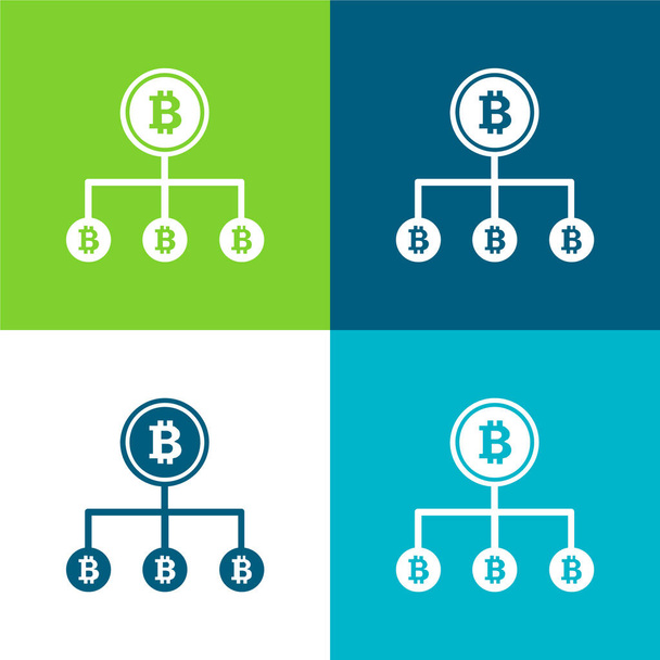 Bitcoin Down Line Grafikus Lapos négy szín minimális ikon készlet - Vektor, kép