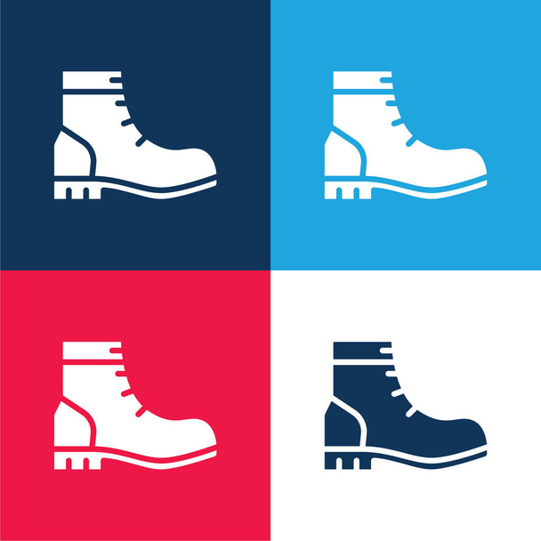 Buty niebieski i czerwony czterech kolorów minimalny zestaw ikon - Wektor, obraz