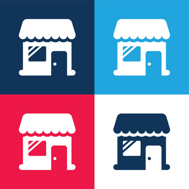 Big Store azul y rojo conjunto de iconos mínimo de cuatro colores - Vector, Imagen