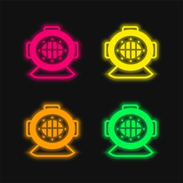 Aqualung vier Farben leuchtenden Neon-Vektor-Symbol - Vektor, Bild