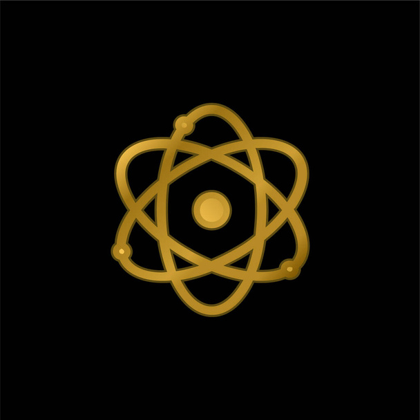 Atom Science Símbolo chapado en oro icono metálico o logo vector - Vector, Imagen