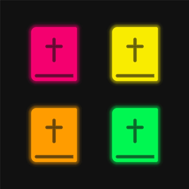 Biblia de cuatro colores brillante icono del vector de neón - Vector, Imagen