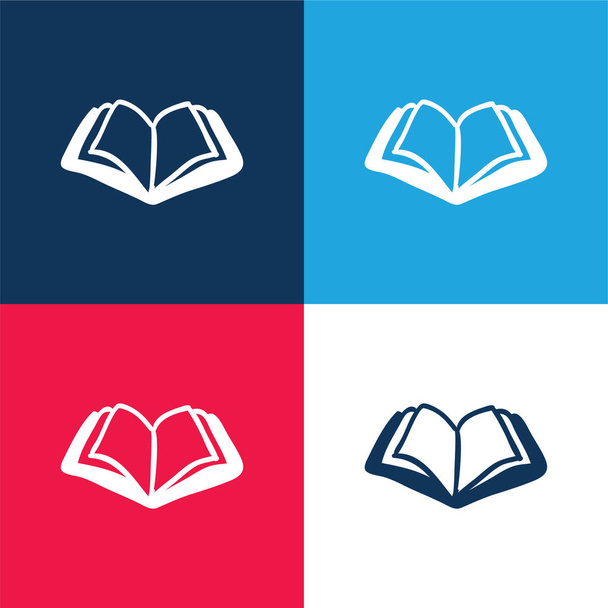 Βιβλίο χέρι ζωγραφισμένο ανοιγμένο εργαλείο μπλε και κόκκινο τεσσάρων χρωμάτων ελάχιστο σύνολο εικονιδίων - Διάνυσμα, εικόνα