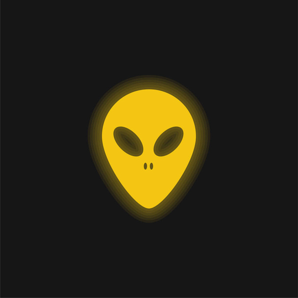 Alien Face icono de neón brillante amarillo - Vector, imagen