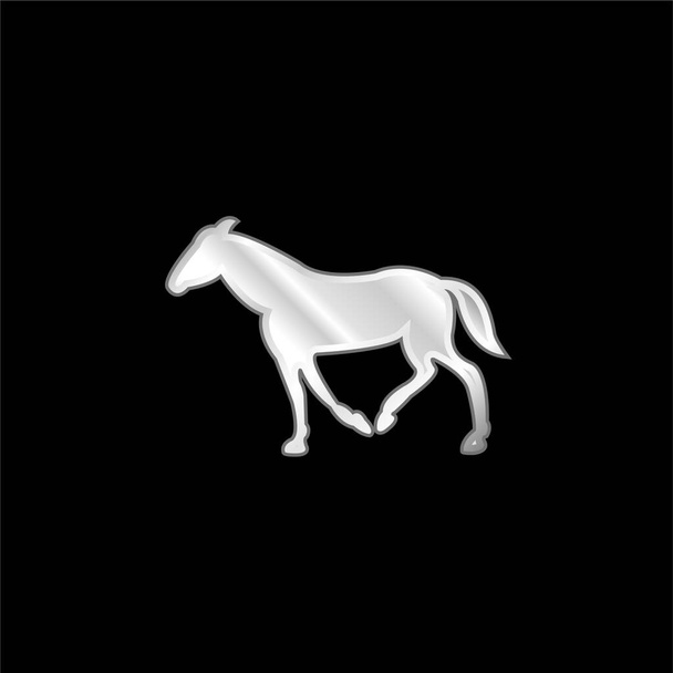 Black Walking Horse With Tail Down silver plated metallic icon - Vector, Image