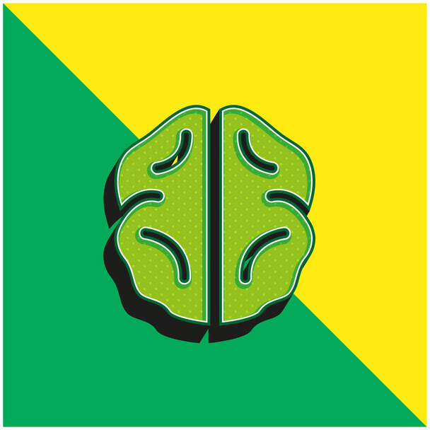 脳グリーンと黄色の現代的な3Dベクトルアイコンのロゴ - ベクター画像