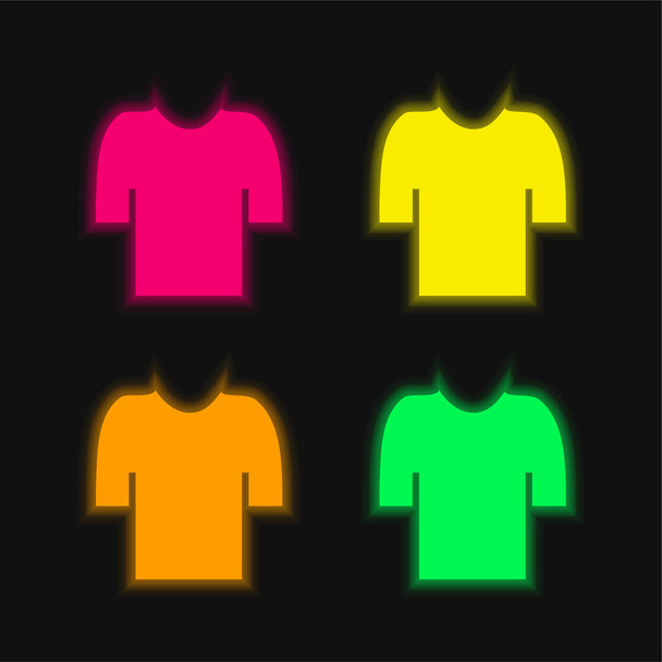 Camiseta negra de cuatro colores brillante icono de vectores de neón - Vector, imagen