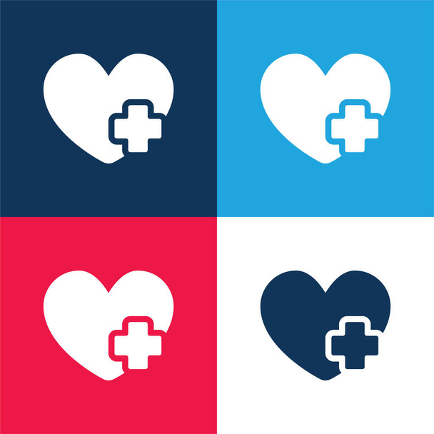 Добавить сердце синий и красный четыре цвета минимальный набор значков - Вектор,изображение