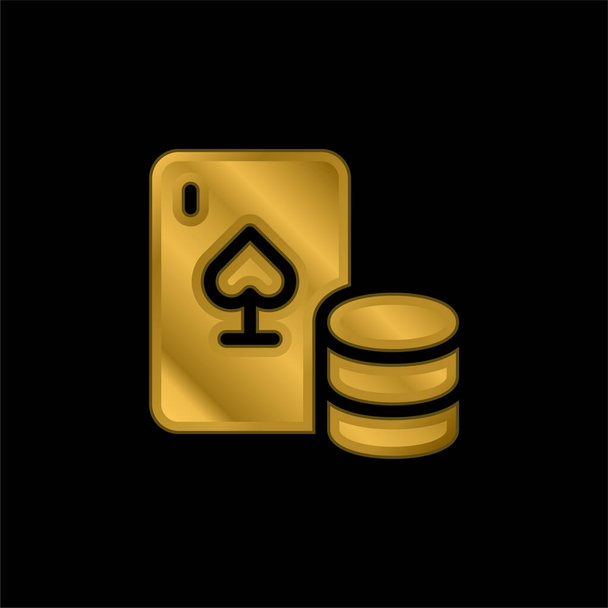 Blackjack chapado en oro icono metálico o logo vector - Vector, Imagen