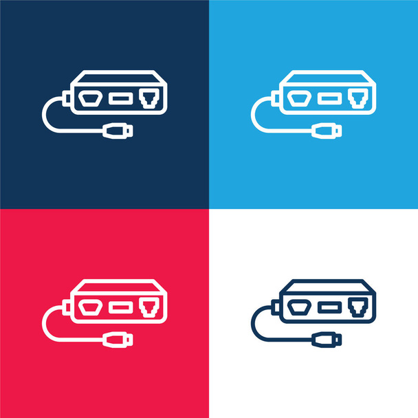 Adapter blau und rot vier Farben minimales Symbol-Set - Vektor, Bild