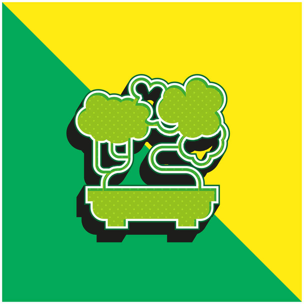 Bonsai Logo vectoriel 3d moderne vert et jaune - Vecteur, image