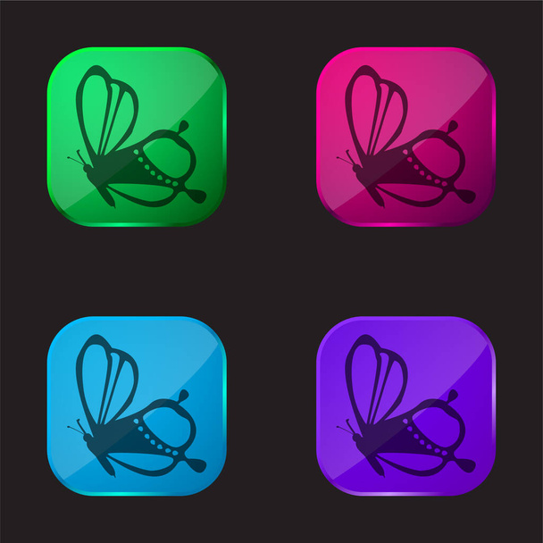 Beauty On Butterfly Side View Design icono de botón de cristal de cuatro colores - Vector, imagen