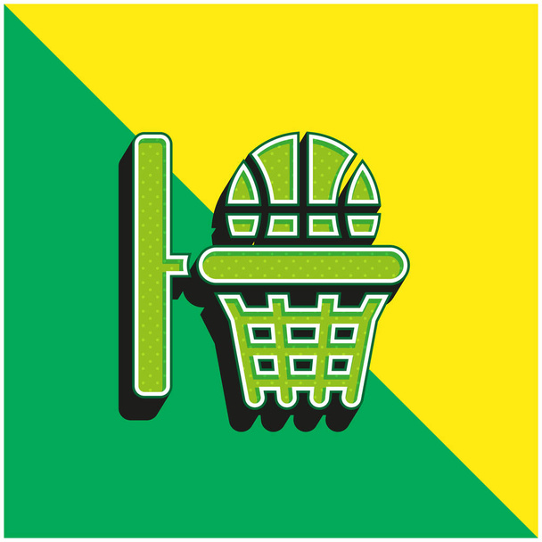 Баскетбольное кольцо Зеленый и желтый современный 3d логотип векторной иконы - Вектор,изображение