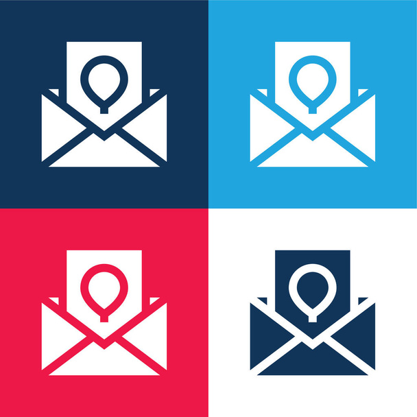 Narozeninová karta modrá a červená čtyři barvy minimální ikona nastavena - Vektor, obrázek