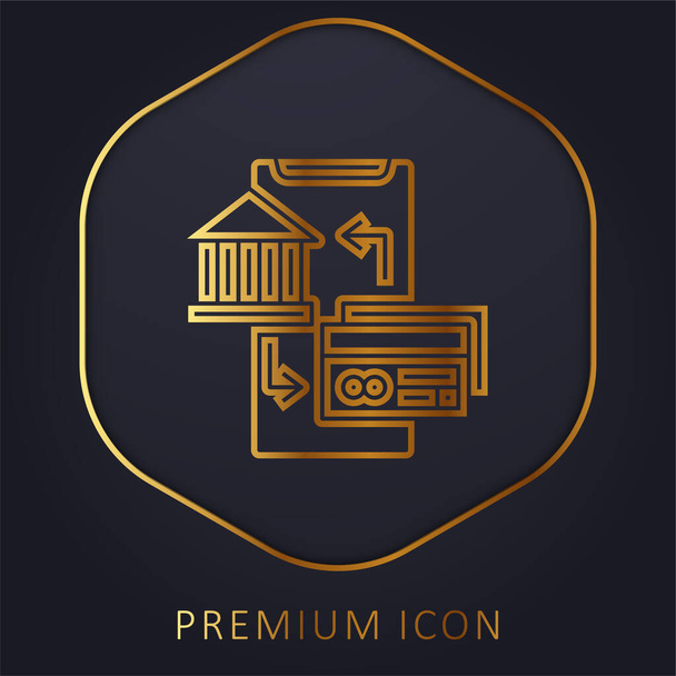 Banco linha dourada on-line logotipo premium ou ícone - Vetor, Imagem