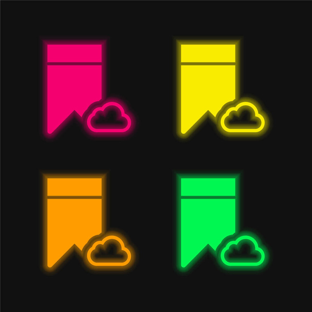Закладка четыре цвета светящийся неоновый вектор значок - Вектор,изображение
