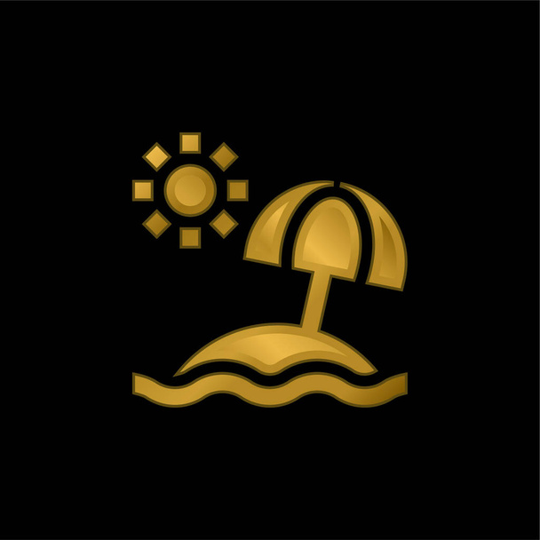 Pláž pozlacené kovové ikony nebo logo vektor - Vektor, obrázek