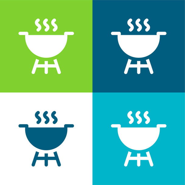 Barbecue Flat four color minimal icon set - Vector, Image