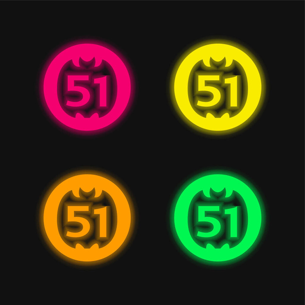 51 A Social Logo négy színű izzó neon vektor ikon - Vektor, kép