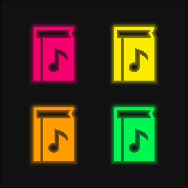 Libro della musica quattro colori luminosi icona vettoriale al neon - Vettoriali, immagini