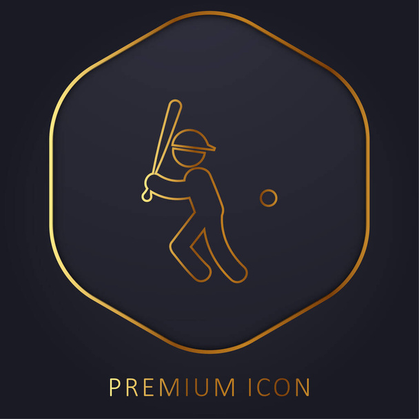 Jugador de béisbol con la bola del murciélago y el logotipo de la línea de oro o icono - Vector, imagen