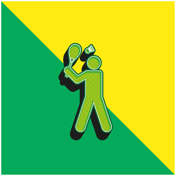 Badmintonspieler grün und gelb modernes 3D-Vektor-Symbol-Logo - Vektor, Bild