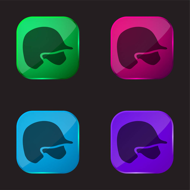 Baseball helma čtyři barvy skleněné tlačítko ikona - Vektor, obrázek