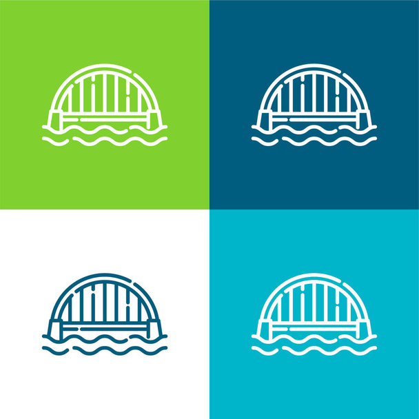 Мост Плоский четырехцветный минимальный набор значков - Вектор,изображение
