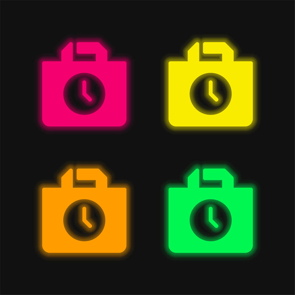 Saco ícone de vetor de néon brilhante de quatro cores - Vetor, Imagem