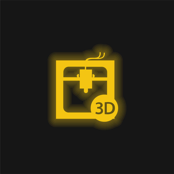 3Dプリンタインターフェースツールのシンボル黄色の輝くネオンアイコン - ベクター画像
