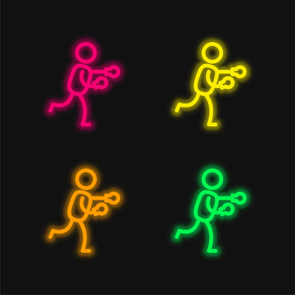 Boxer négy színű izzó neon vektor ikon - Vektor, kép