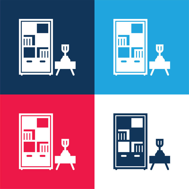 Knihovna modrá a červená čtyři barvy minimální ikona nastavena - Vektor, obrázek