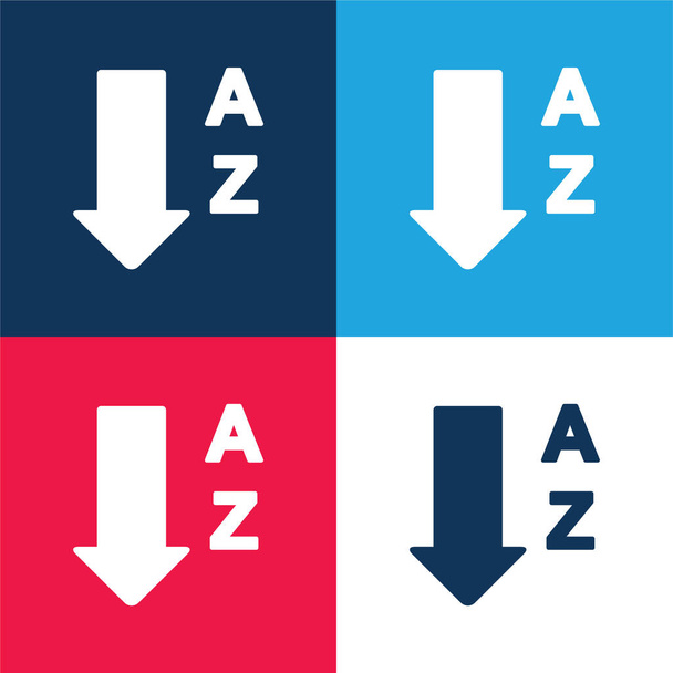 Ordem alfabética de A a Z azul e vermelho quatro cores conjunto de ícones mínimos - Vetor, Imagem