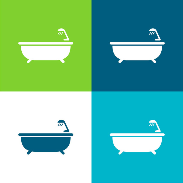 Vasca da bagno con doccia piatto quattro colori set icona minima - Vettoriali, immagini