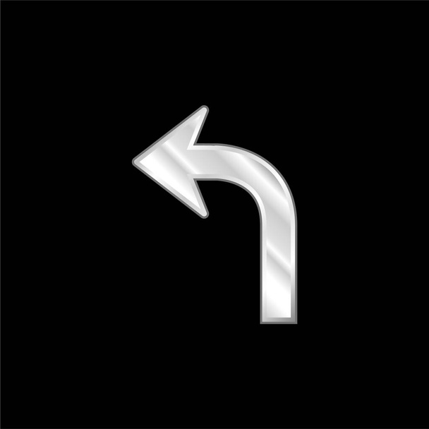 Curva de flecha que apunta Icono metálico plateado izquierdo - Vector, imagen