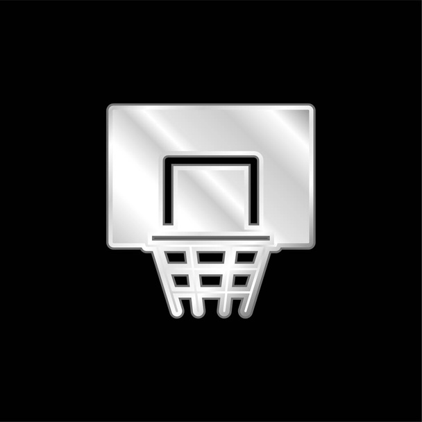 バスケットボールバスケット銀メッキ金属アイコン - ベクター画像