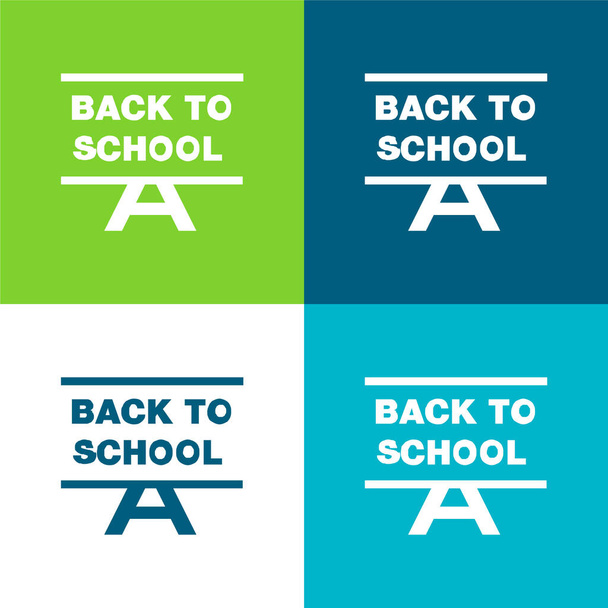 Voltar para a escola Flat quatro cores conjunto de ícones mínimos - Vetor, Imagem
